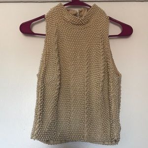 Vintage pearl turtleneck sleeve-less blouse